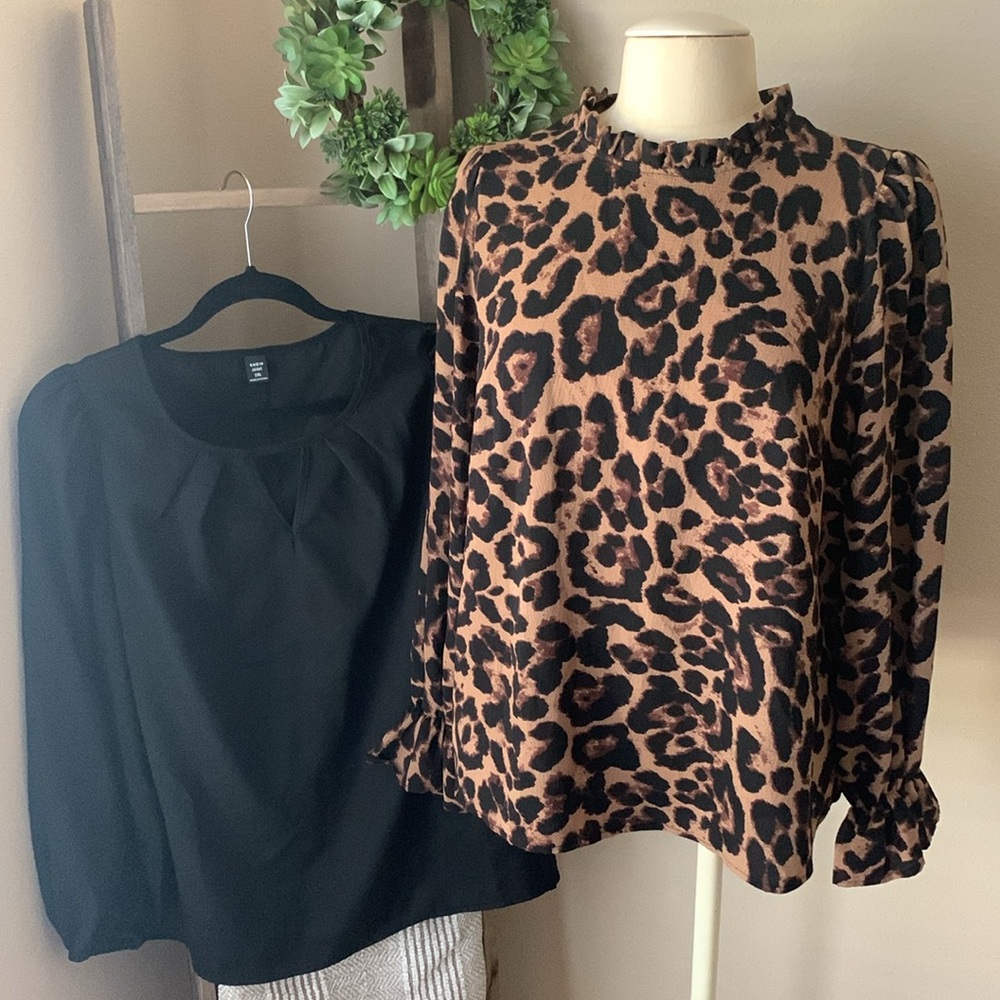 SHEIN black & leopard blouses